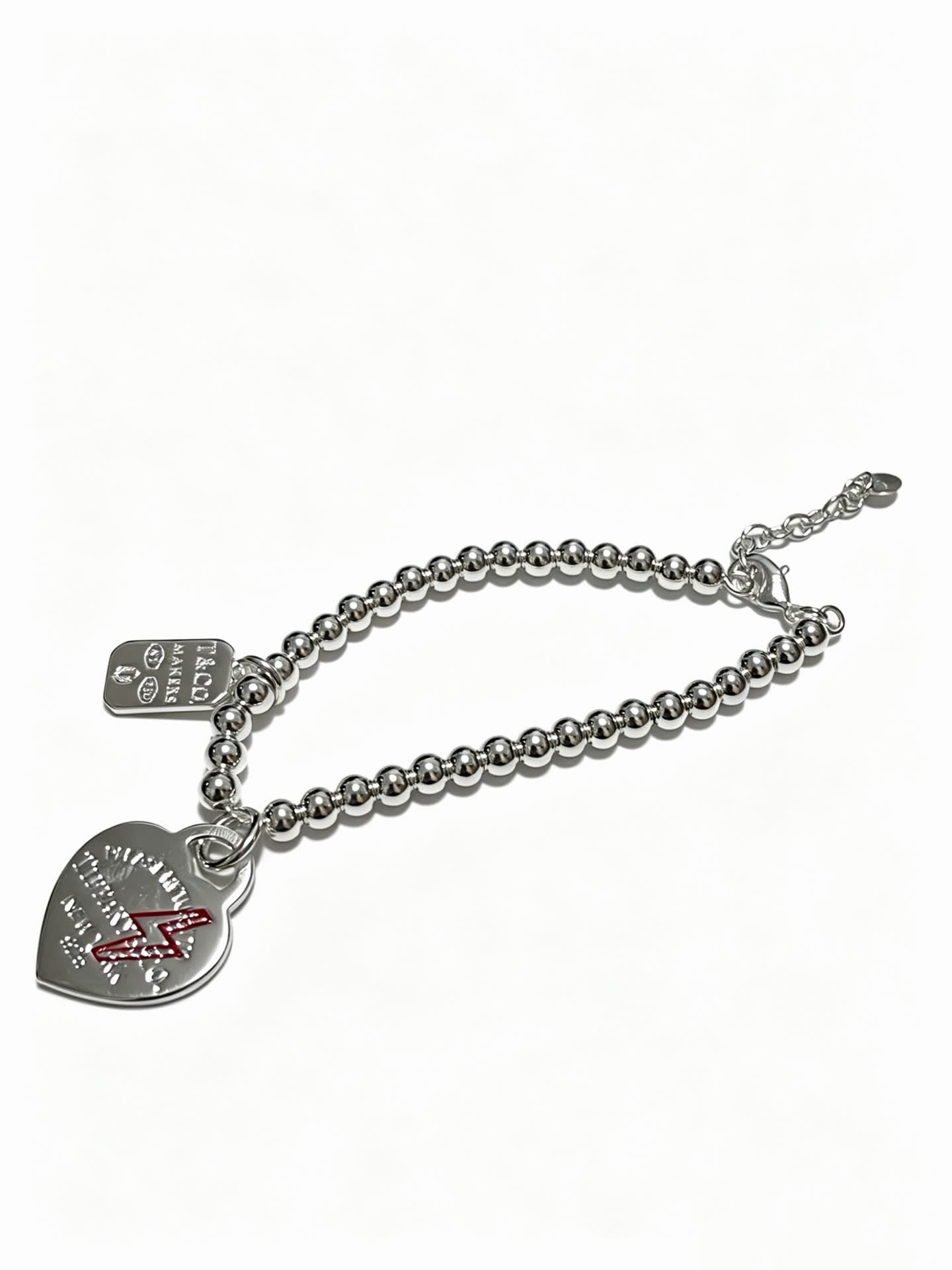 Tiffany & Co Silver Beaded Bracelet with Heart Charm